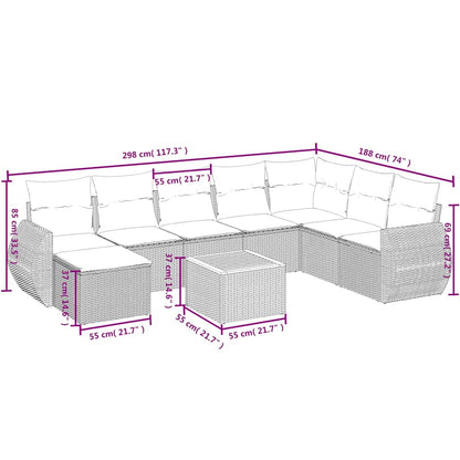 9-teiliges Gartensofa-Set mit Kissen, grau, Polyrattan