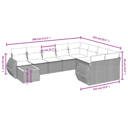 10-teiliges Gartensofa-Set mit Kissen, schwarzes Polyrattan