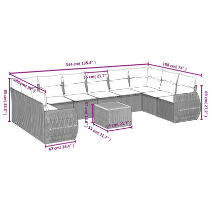 11-teiliges Gartensofa-Set mit Kissen, grau, Polyrattan