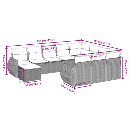 11-teiliges Gartensofa-Set mit Kissen, grau, Polyrattan