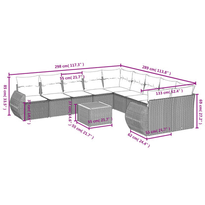 11-teiliges Gartensofa-Set mit Kissen, grau, Polyrattan