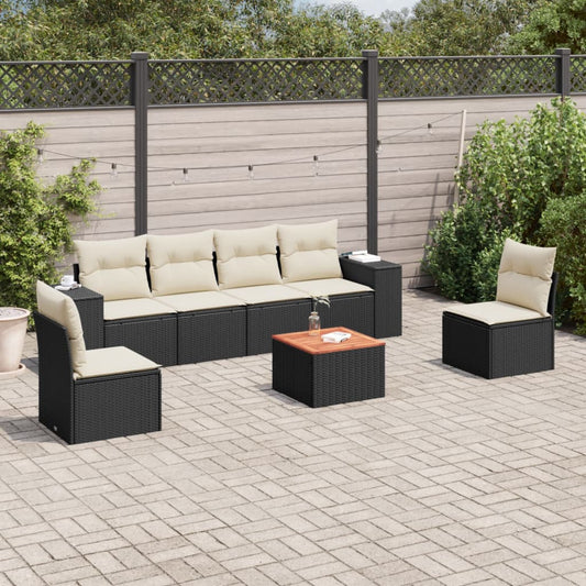 7-delt sæt Havesofasæt med puder Sort polyrattan