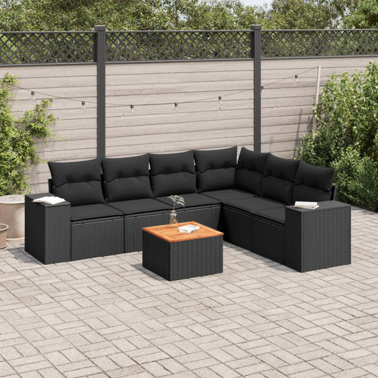 7-delt sæt Havesofasæt med puder Sort polyrattan