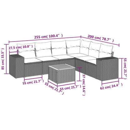 7-tlg. Garten-Sofagarnitur mit Kissen Grau Poly Rattan