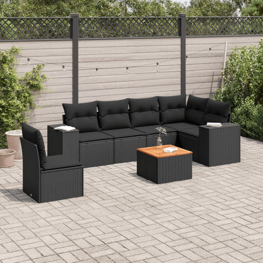 7-delt sæt Havesofasæt med puder Sort polyrattan
