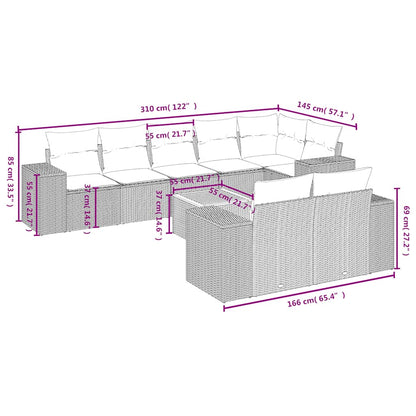 9-teiliges Gartensofa-Set mit Kissen, grau, Polyrattan