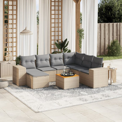 8-tlg. Garten-Sofagarnitur mit Kissen Beige Poly Rattan