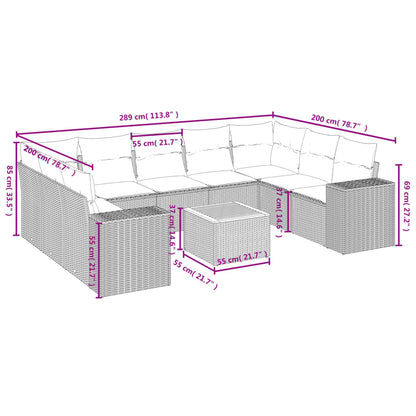 10-teiliges Gartensofa-Set mit Kissen, grau, Polyrattan
