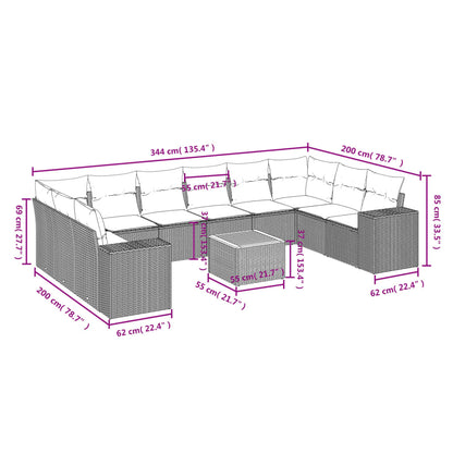 11-teiliges Gartensofa-Set mit Kissen, grau, Polyrattan