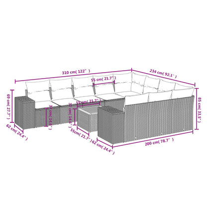 11-teiliges Gartensofa-Set mit Kissen, grau, Polyrattan