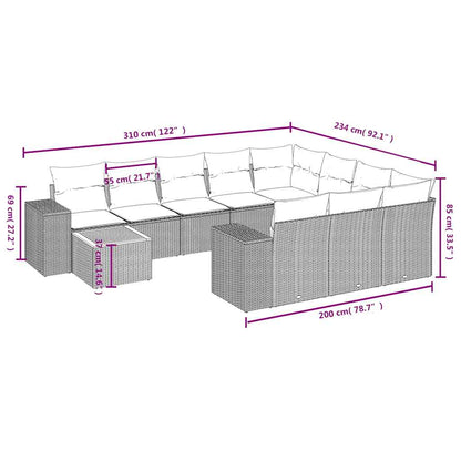 11-teiliges Gartensofa-Set mit Kissen, grau, Polyrattan