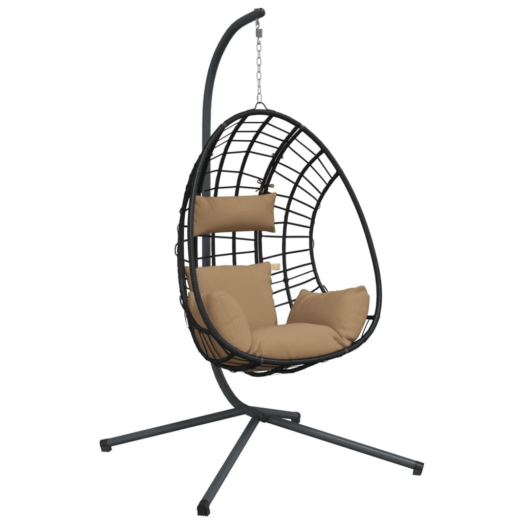 Hængende stol ægdesign med stativ Taupe rattan og stål