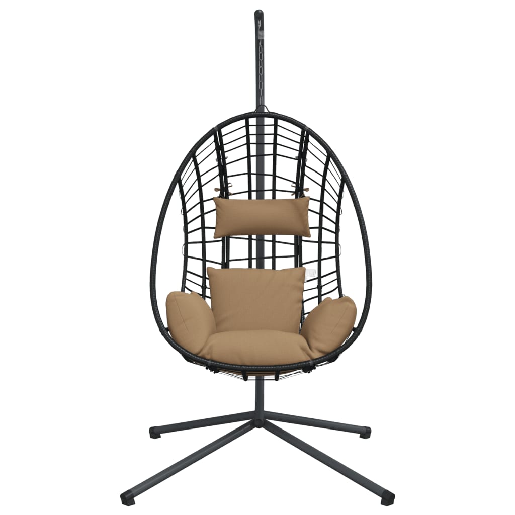 Hængende stol ægdesign med stativ Taupe rattan og stål