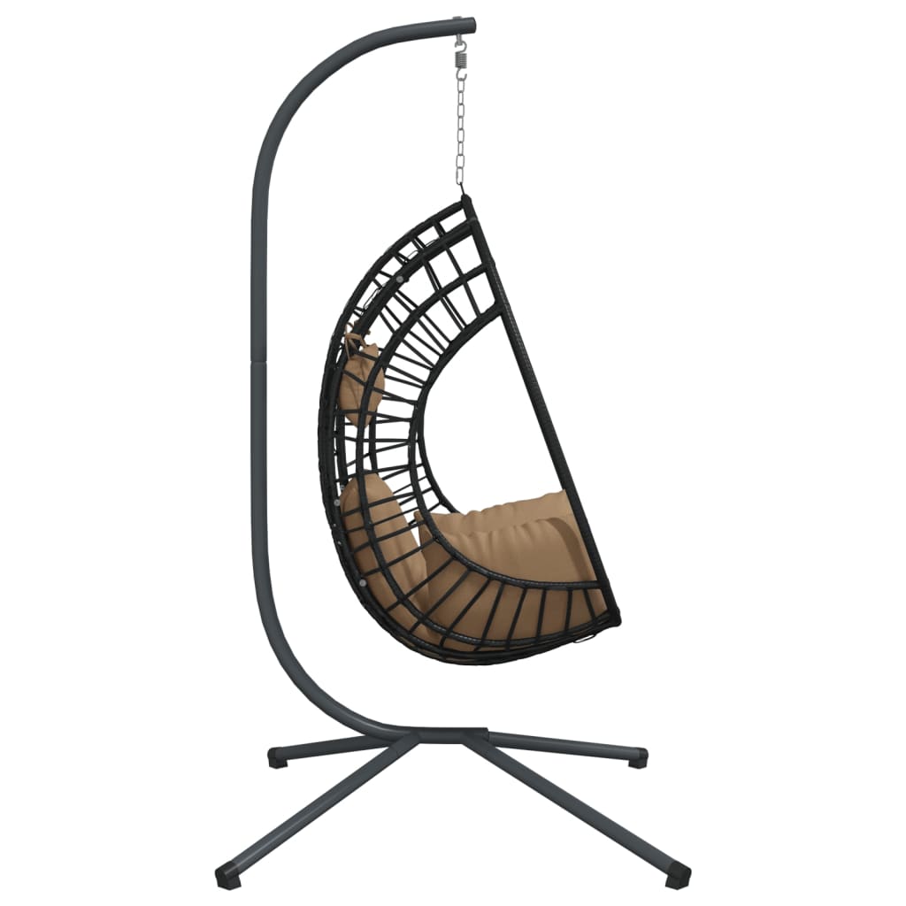 Hængende stol ægdesign med stativ Taupe rattan og stål
