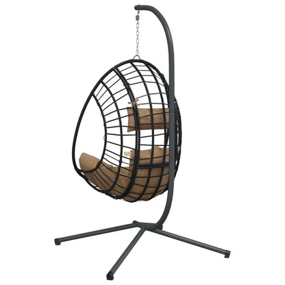 Hængende stol ægdesign med stativ Taupe rattan og stål