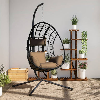 Hængende stol ægdesign med stativ Taupe rattan og stål