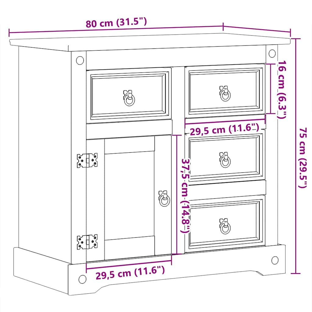 Sideboard Corona 87x40x76 cm Massivholz Kiefer