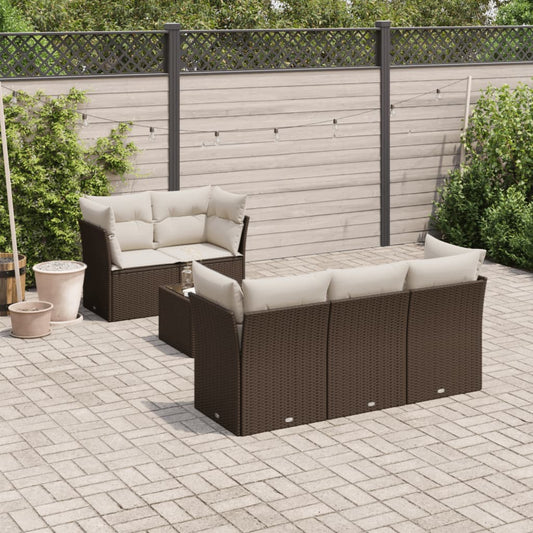 6-tlg. Garten-Sofagarnitur mit Kissen Braun Poly Rattan