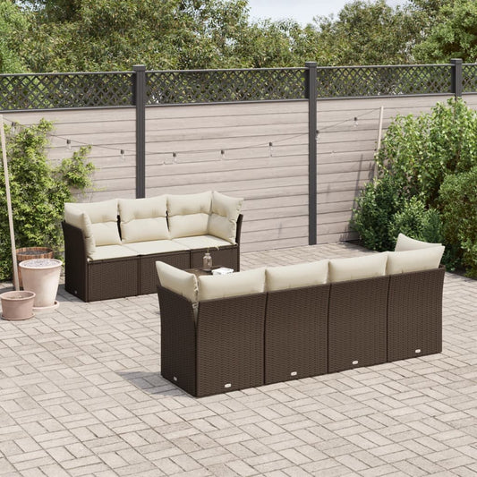 8-tlg. Garten-Sofagarnitur mit Kissen Braun Poly Rattan