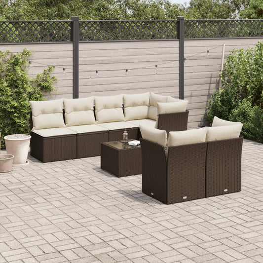8-tlg. Garten-Sofagarnitur mit Kissen Braun Poly Rattan