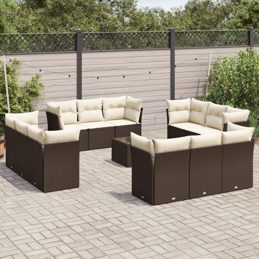 13-tlg. Garten-Sofagarnitur mit Kissen Braun Poly Rattan