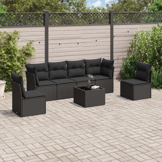 7-delt sæt Havesofasæt med puder Sort polyrattan