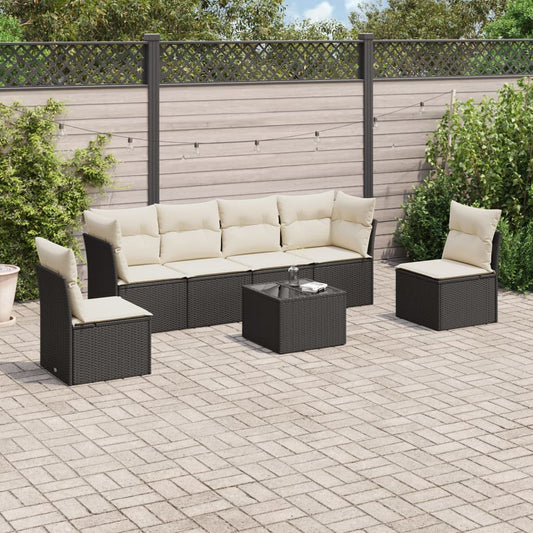 7-delt sæt Havesofasæt med puder Sort polyrattan
