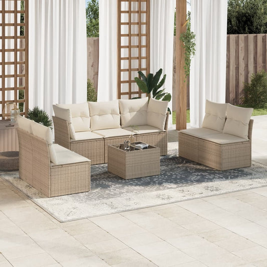 8-tlg. Garten-Sofagarnitur mit Kissen Beige Poly Rattan