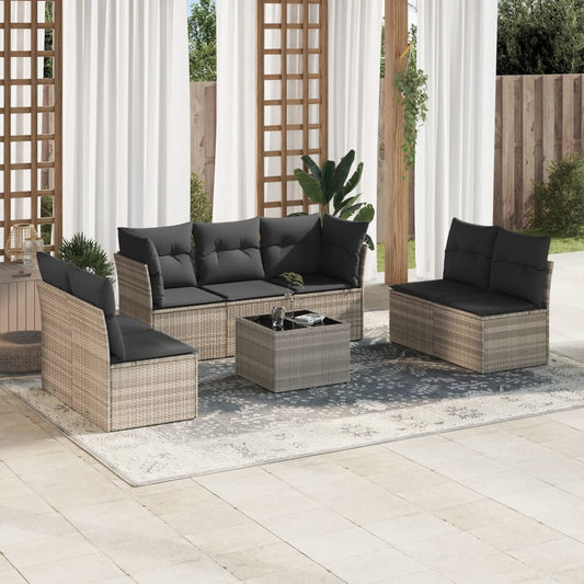 8-delt sæt Havesofasæt med puder Lysegrå polyrattan