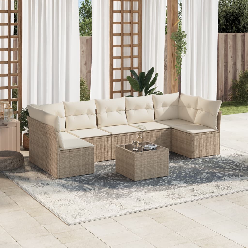 8-tlg. Garten-Sofagarnitur mit Kissen Beige Poly Rattan
