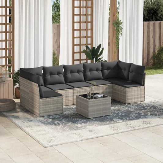 8-delt sæt Havesofasæt med puder Lysegrå polyrattan