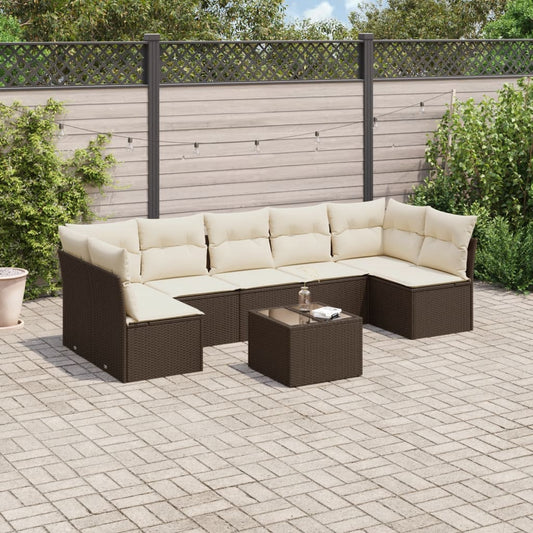8-tlg. Garten-Sofagarnitur mit Kissen Braun Poly Rattan