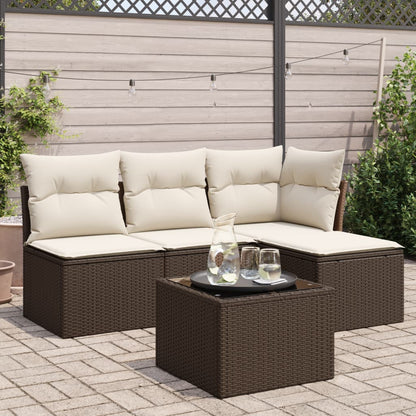 5-tlg. Garten-Sofagarnitur mit Kissen Braun Poly Rattan