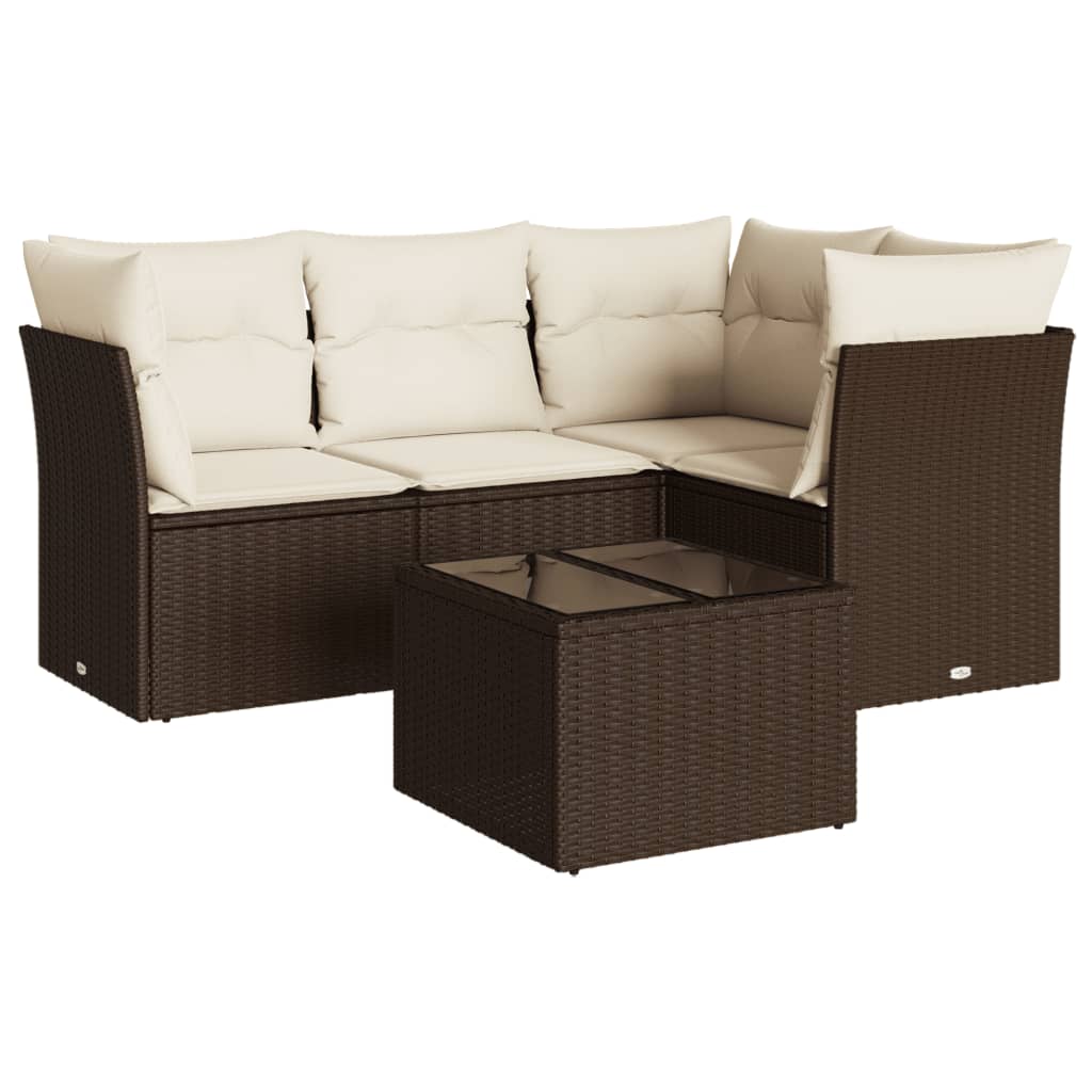 5-tlg. Garten-Sofagarnitur mit Kissen Braun Poly Rattan