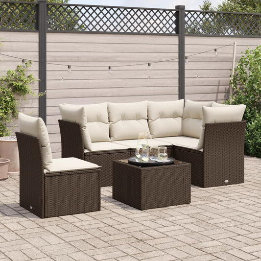 6-tlg. Garten-Sofagarnitur mit Kissen Braun Poly Rattan
