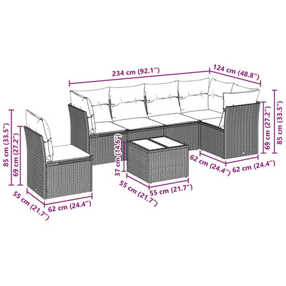 7-tlg. Garten-Sofagarnitur mit Kissen Hellgrau Poly Rattan