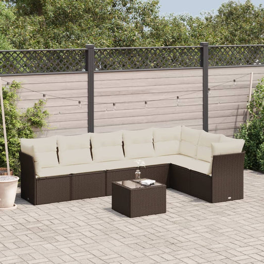 8-tlg. Garten-Sofagarnitur mit Kissen Braun Poly Rattan