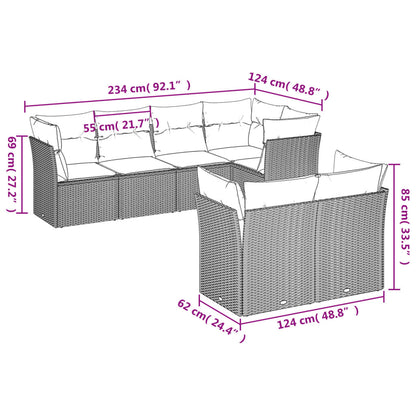 7-tlg. Garten-Sofagarnitur mit Kissen Grau Poly Rattan