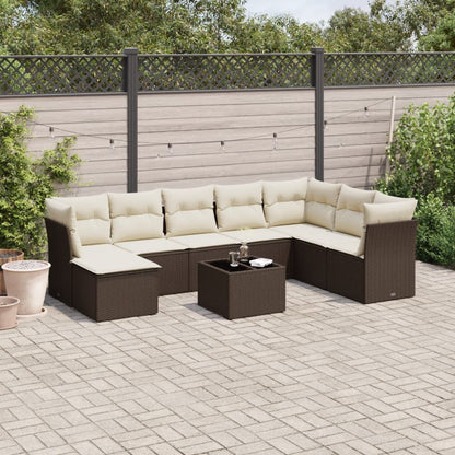 9-tlg. Garten-Sofagarnitur mit Kissen Braun Poly Rattan