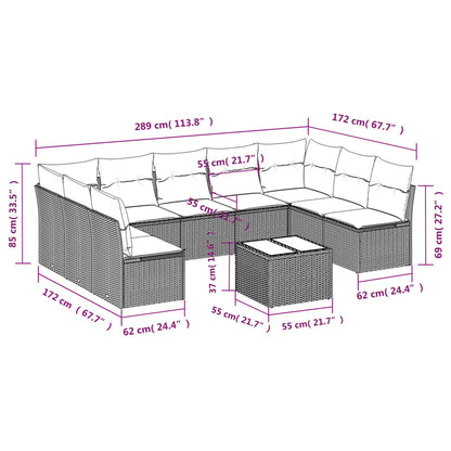 10-tlg. Garten-Sofagarnitur mit Kissen Braun Poly Rattan