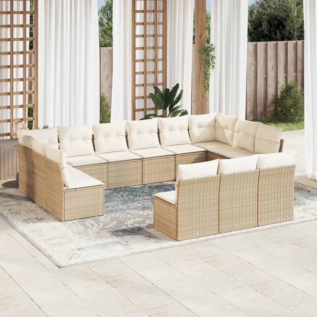 13-tlg. Garten-Sofagarnitur mit Kissen Beige Poly Rattan