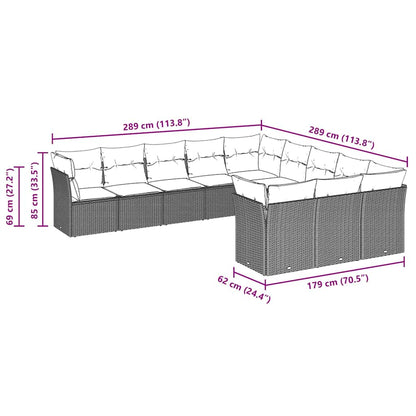 11-tlg. Garten-Sofagarnitur mit Kissen Hellgrau Poly Rattan