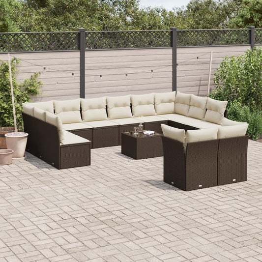 13-tlg. Garten-Sofagarnitur mit Kissen Braun Poly Rattan