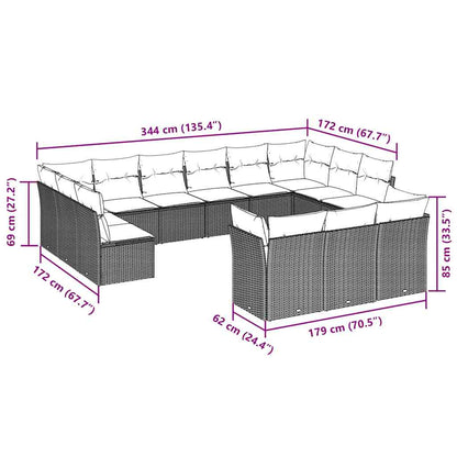 13-tlg. Garten-Sofagarnitur mit Kissen Hellgrau Poly Rattan