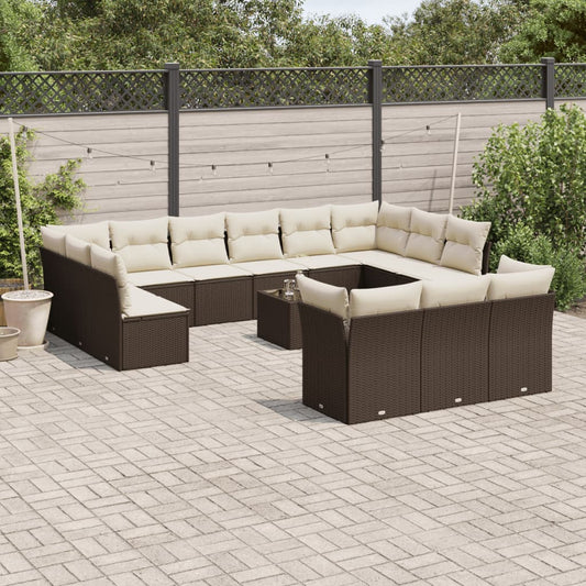 14-tlg. Garten-Sofagarnitur mit Kissen Braun Poly Rattan