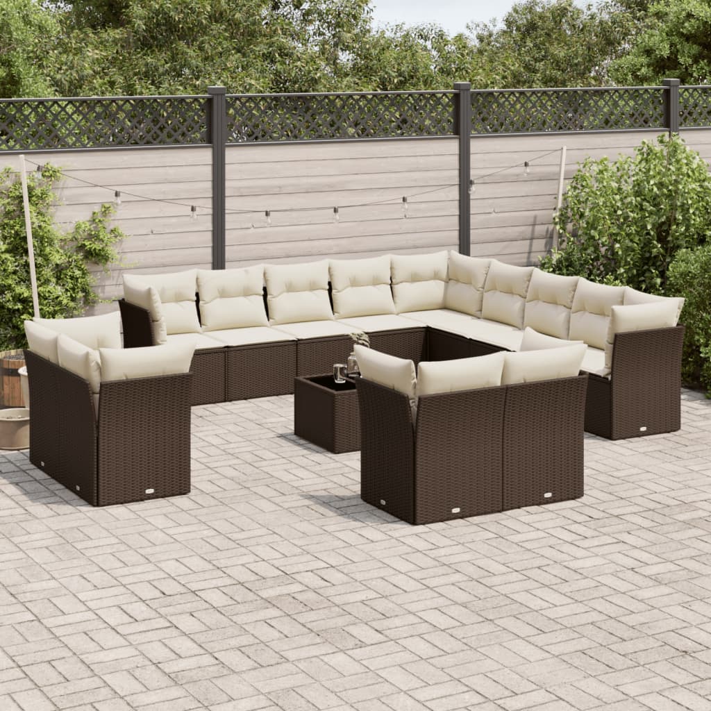 14-tlg. Garten-Sofagarnitur mit Kissen Braun Poly Rattan