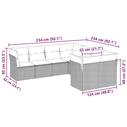 8-tlg. Garten-Sofagarnitur mit Kissen Hellgrau Poly Rattan