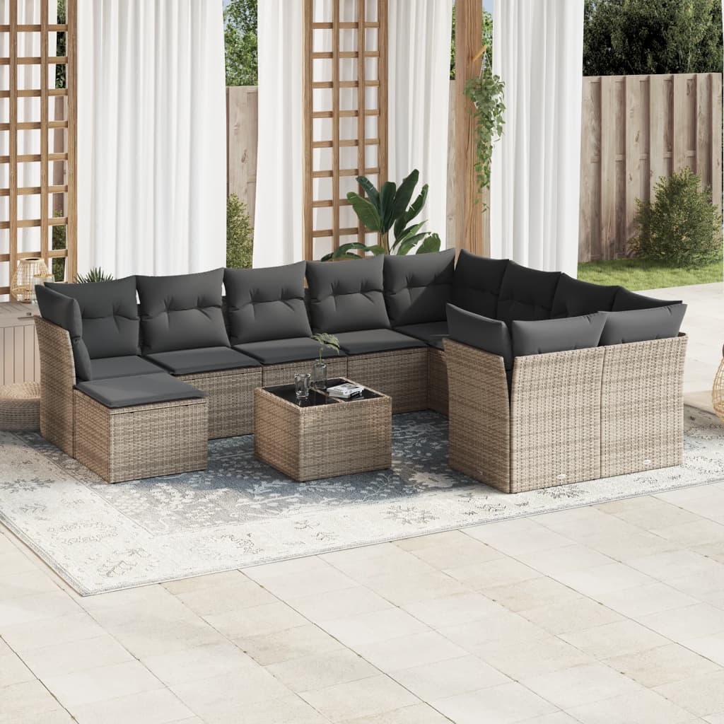 11 dele Havesofasæt med puder Grå polyrattan