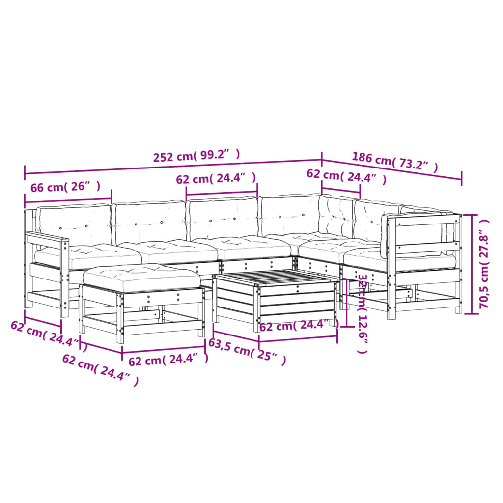8-tlg. Garten-Lounge-Set mit Kissen Imprägniertes Kiefernholz