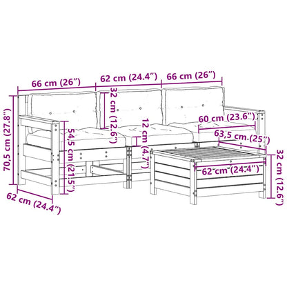 4-tlg. Garten-Lounge-Set mit Kissen Weiß Massivholz Kiefer